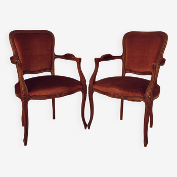 Set de 2 fauteuils en velours de style Louis Philippe
