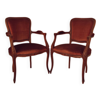 Set de 2 fauteuils en velours de style Louis Philippe