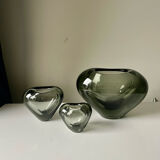 Set of 3 heart shaped Holmegaard crystal vases by Per Lutken