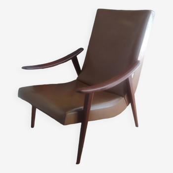 Vintage Boomerang armchair 1950 brown imitation leather