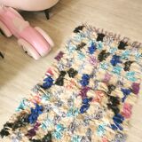 Small reversible colorful Boucherouite Moroccan rug