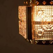 Vintage brass and frosted glass pendant, Vitrika glass pendant.