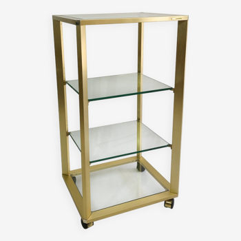 Pierre Vandel Gold étagère On Wheels 1970s Mid Century Hollywood Regency Shelving