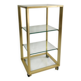 Pierre Vandel Gold étagère On Wheels 1970s Mid Century Hollywood Regency Shelving