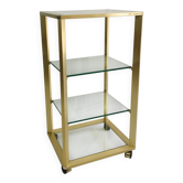 Pierre Vandel Étagère dorée sur roulettes Années 1970 Mid Century Hollywood Regency Shelving