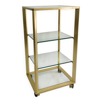 Pierre Vandel Gold étagère On Wheels 1970s Mid Century Hollywood Regency Shelving