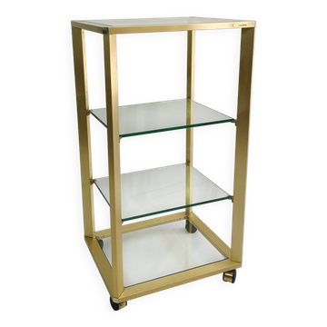 Pierre Vandel Étagère dorée sur roulettes Années 1970 Mid Century Hollywood Regency Shelving