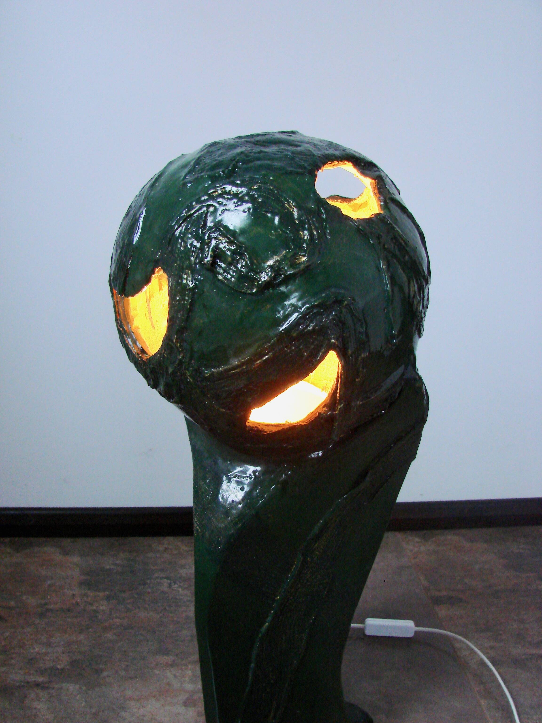 ‘Head’ sculpture lamp, glazed ceramic, vintage, Poland, 20th century