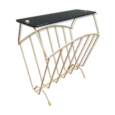 60s magazine holder in gilded metal and vintage tinted glass