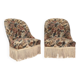 Pair of antique tapestry toad armchairs