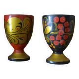 Set of 2 patterned wooden egg cups