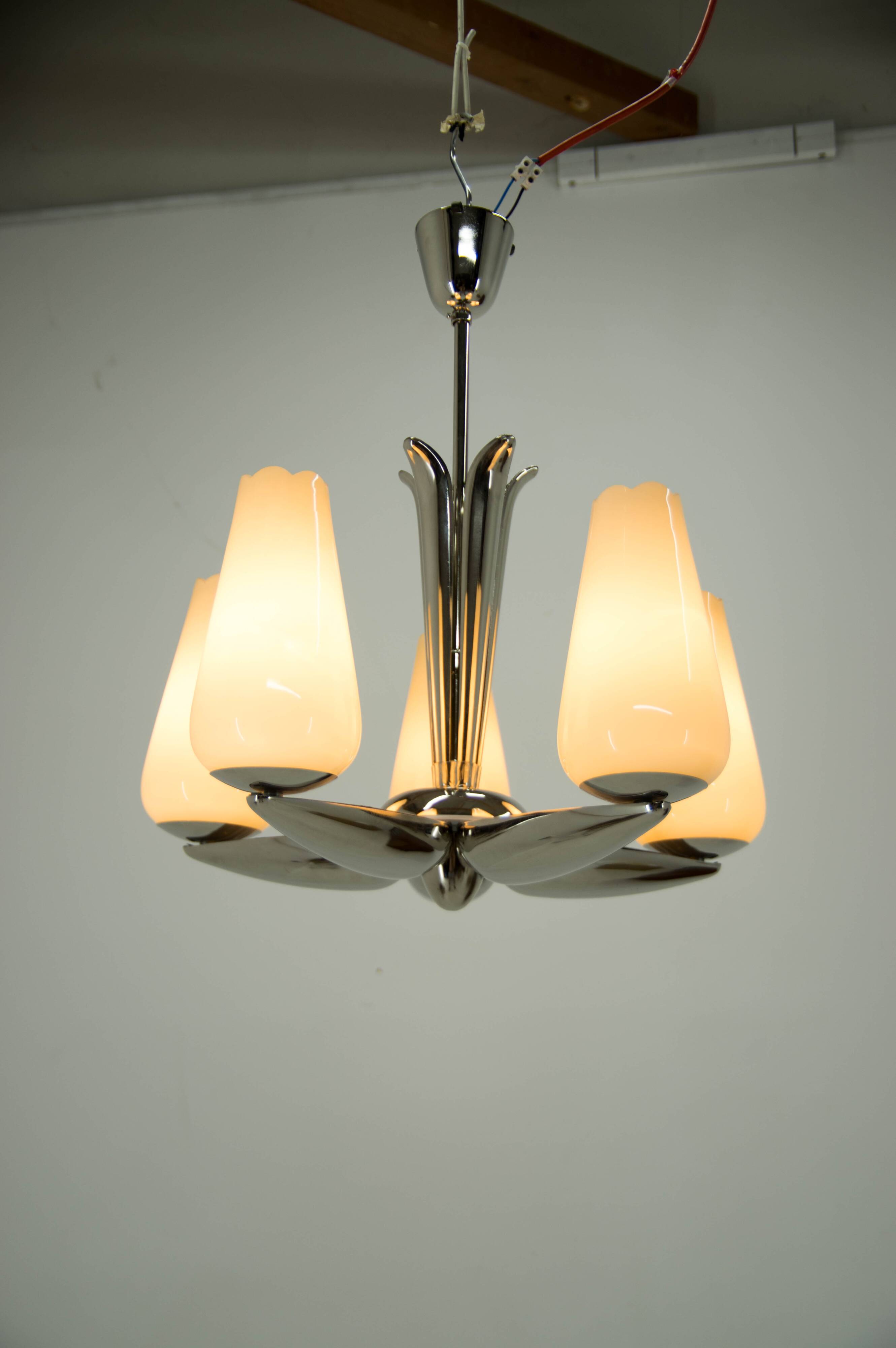 Rare Nickel-Plated Chandelier by Drukov, 1940s