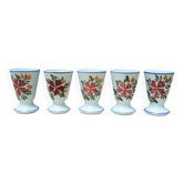5 antique earthenware mazagrans with hand-painted floral decoration