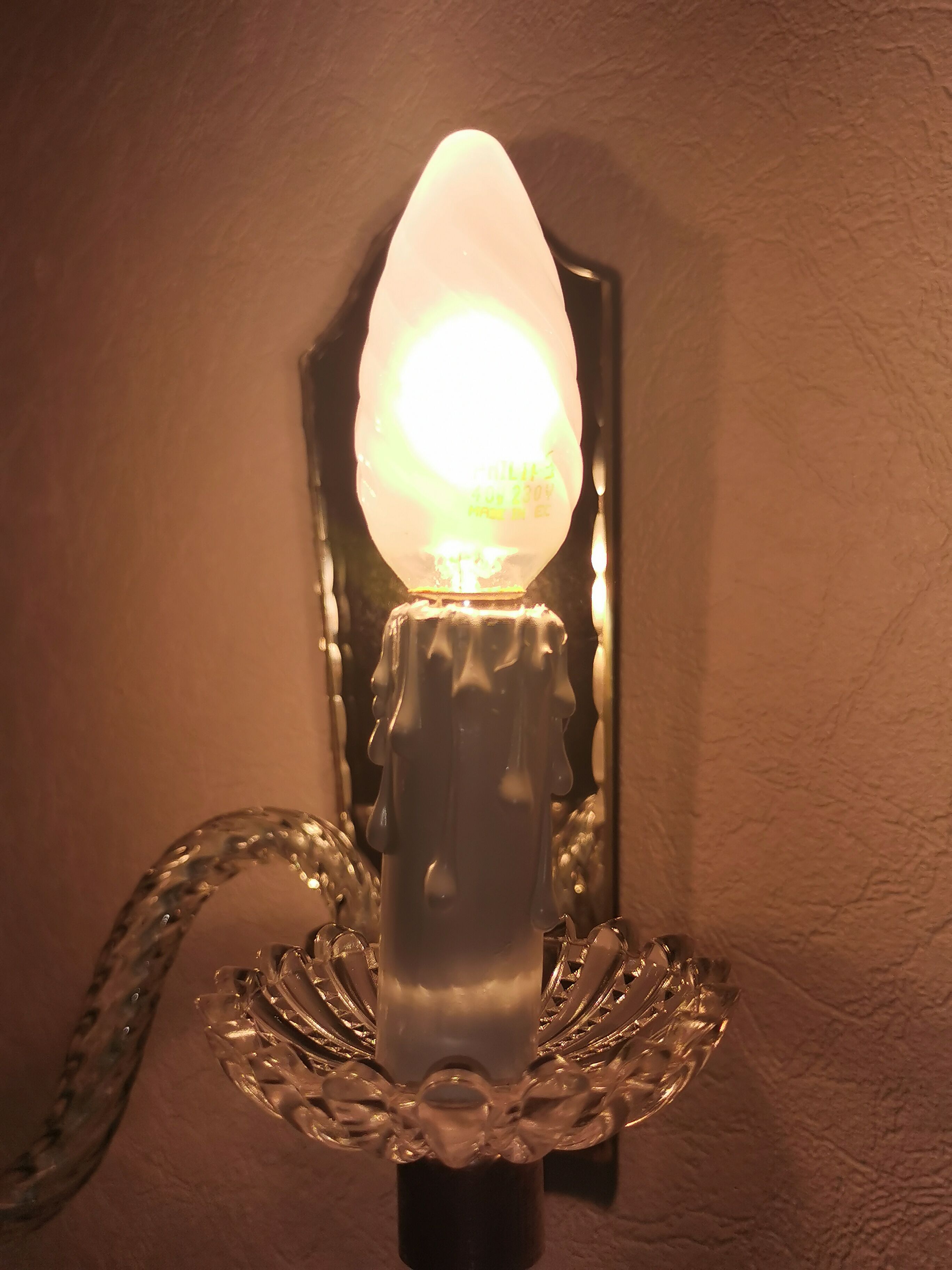 Wall applique, two-pointed glass chandelier, chiseled mirror and steel, 20th