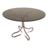 Table basse italienne du milieu du siècle en chrome et acier avec plateau rond en verre fumé, années 1960
