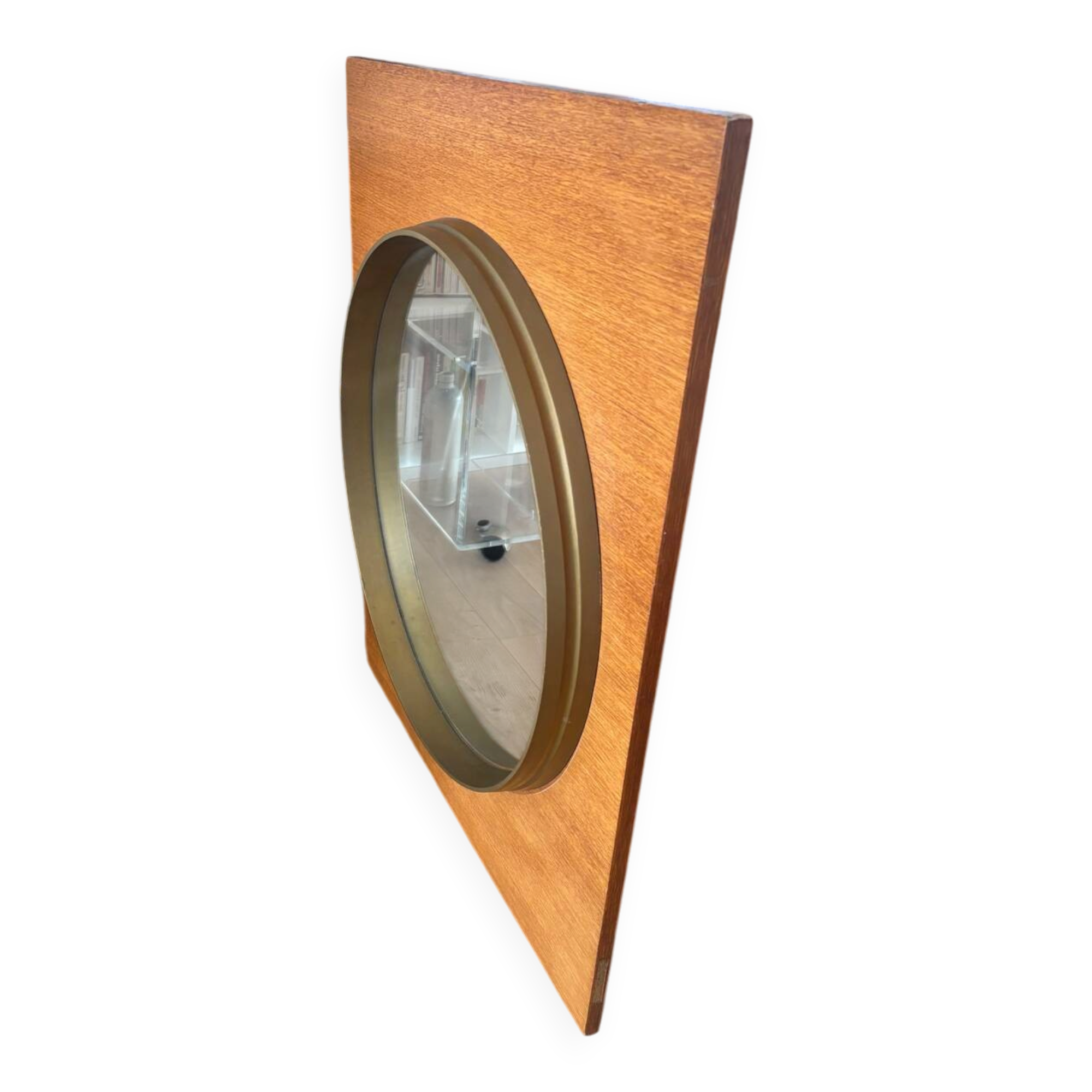 Vintage wall mirror — wood & brass finish (1970s)