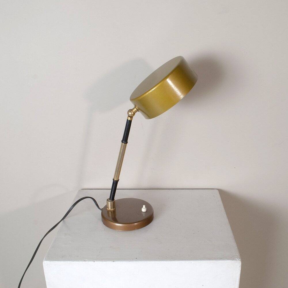 Chrome and ruby brass table lamp in the style of Oscar Torlasco, 1960s.