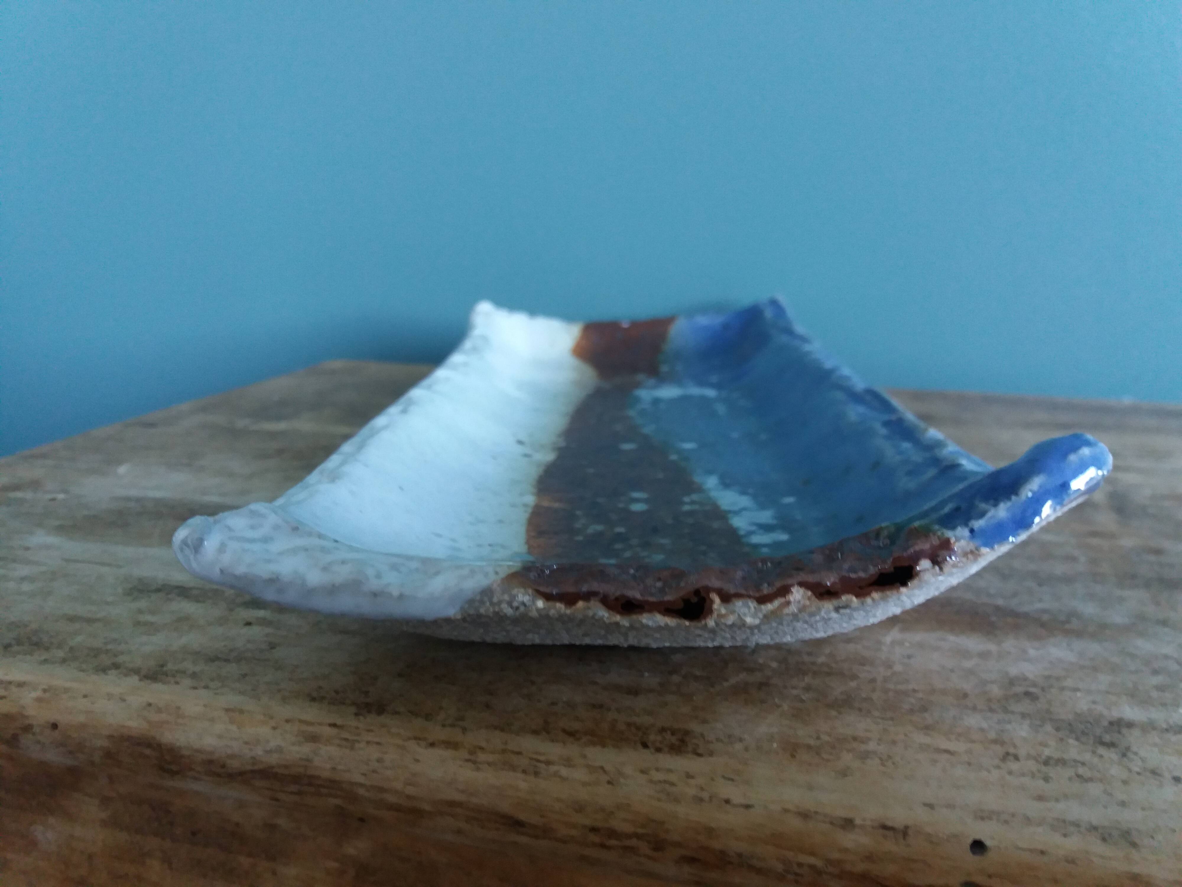 Brutalist ceramic pen holder, signed