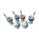 Set of 4 egg cups with spoons, colourful vintage salt and pepper shakers.