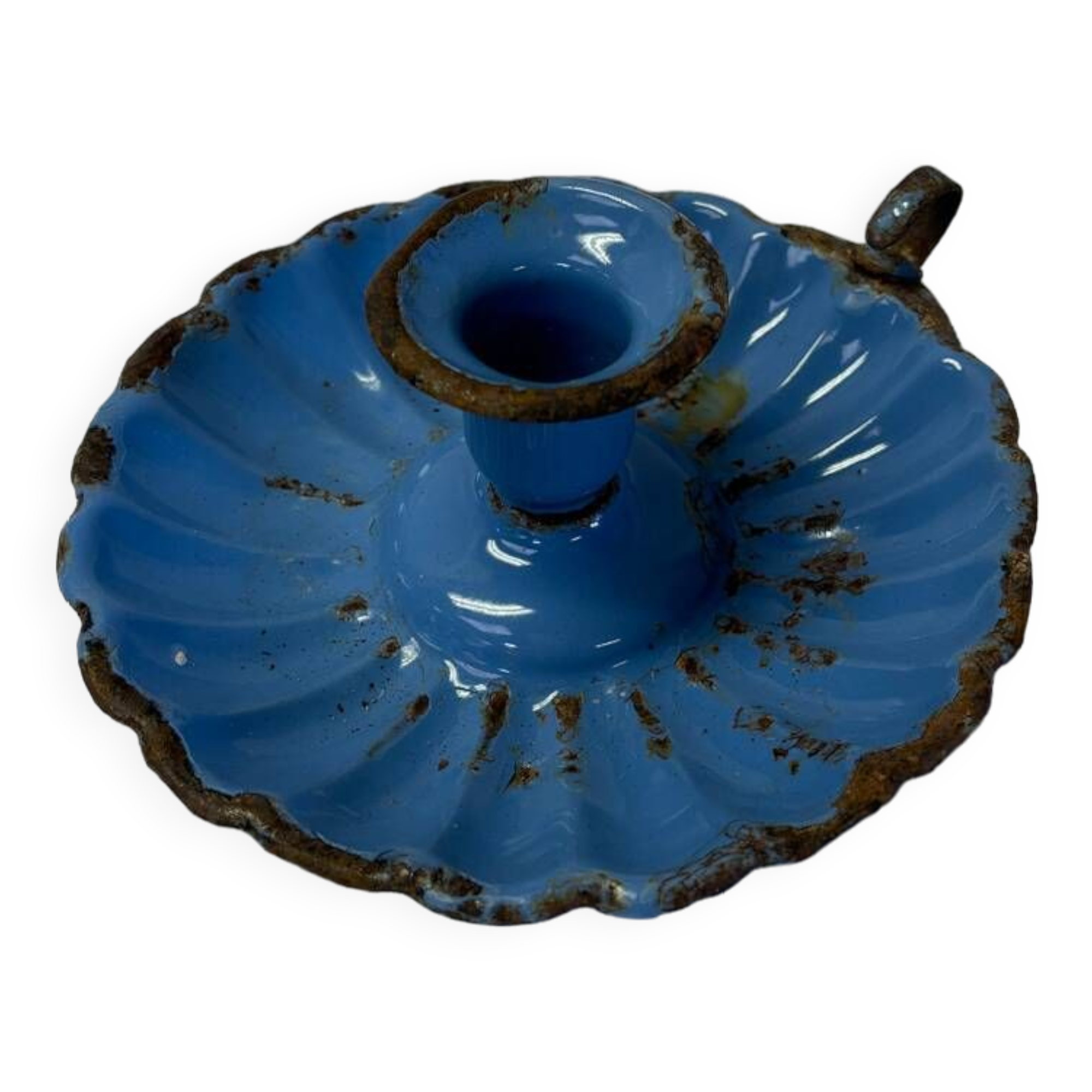 Blue enameled candle holder