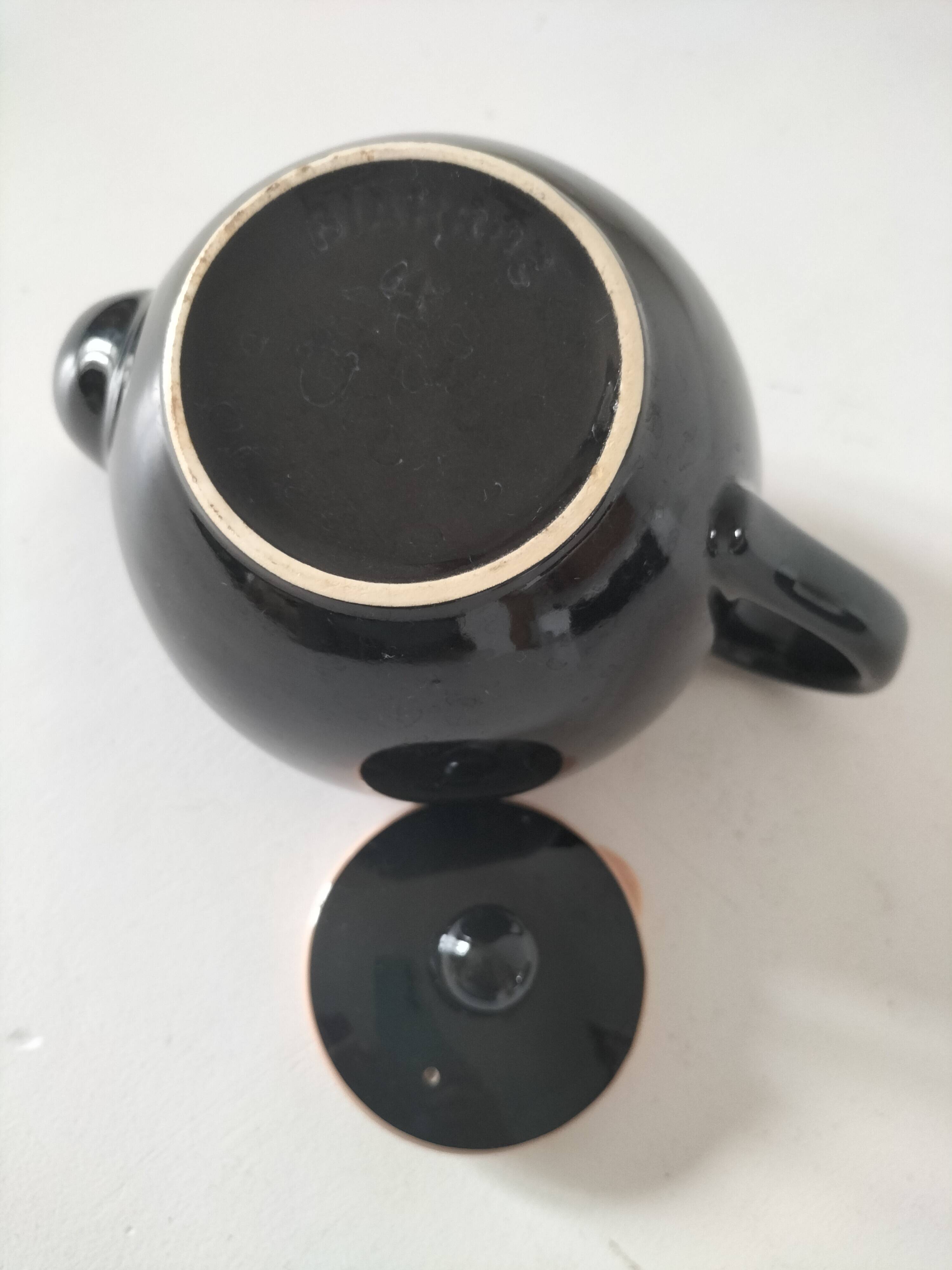 Vintage Biarritz Villeroy & Boch Mettlach teapot, black & salmon