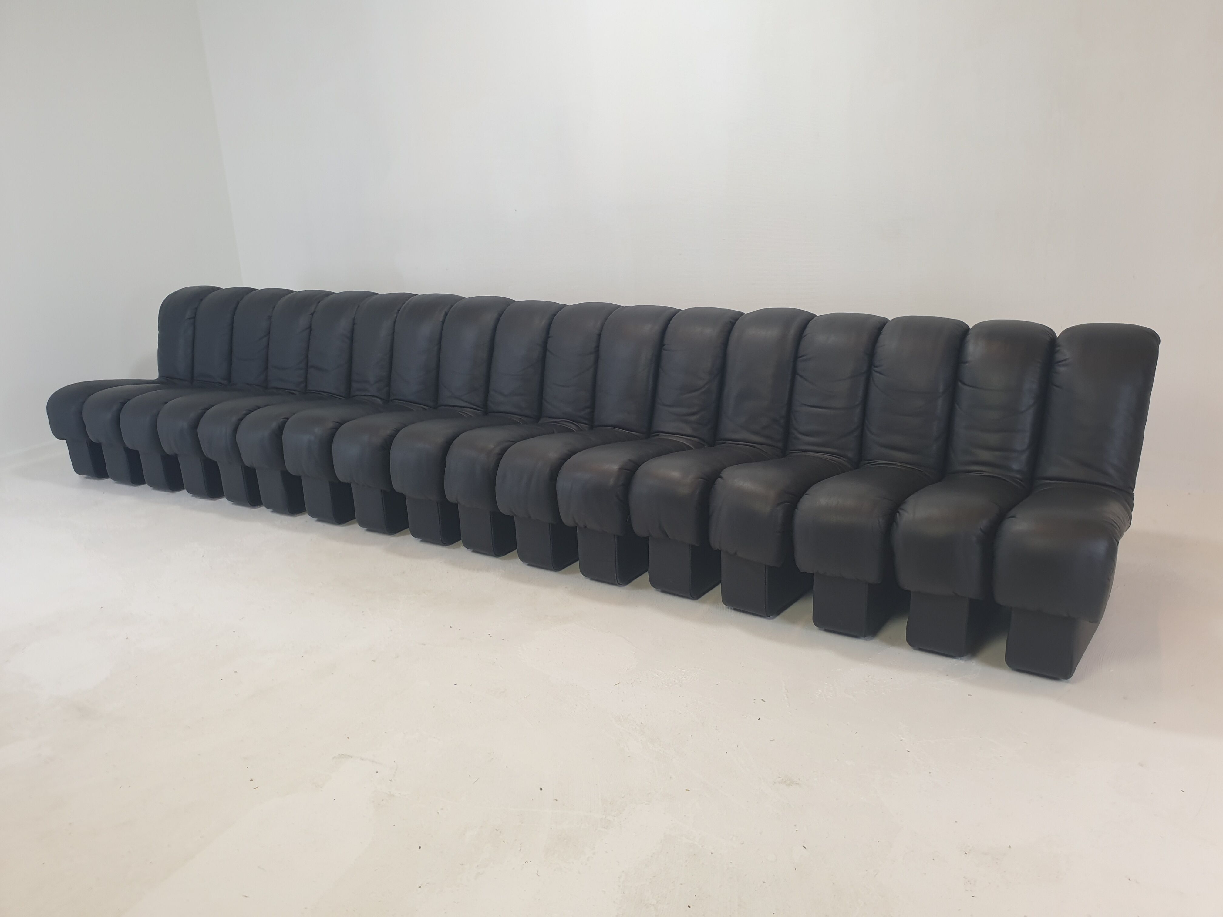 De Sede DS-600 "Non Stop" Snake Shaped Modular Sofa in Full Black Leather