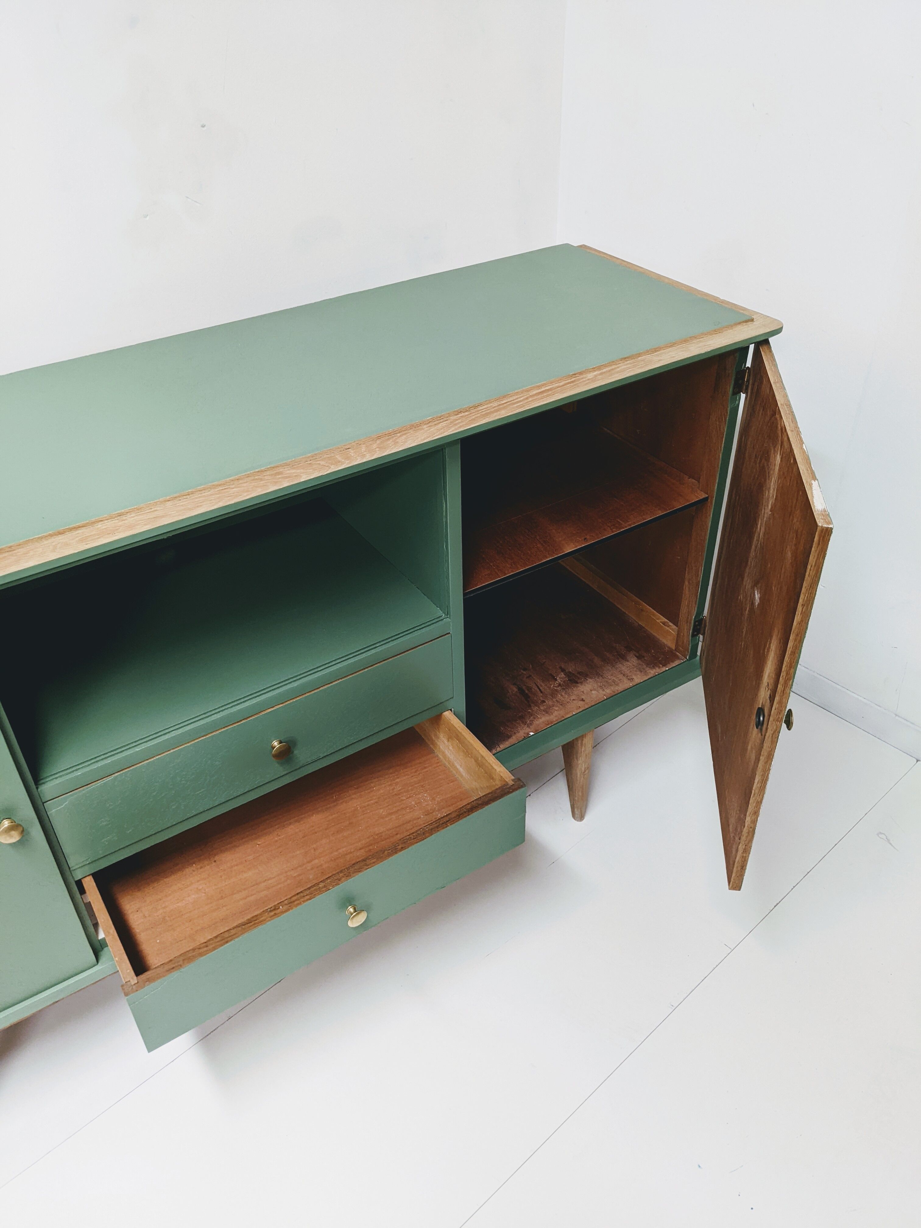 Vintage wooden and green sideboard