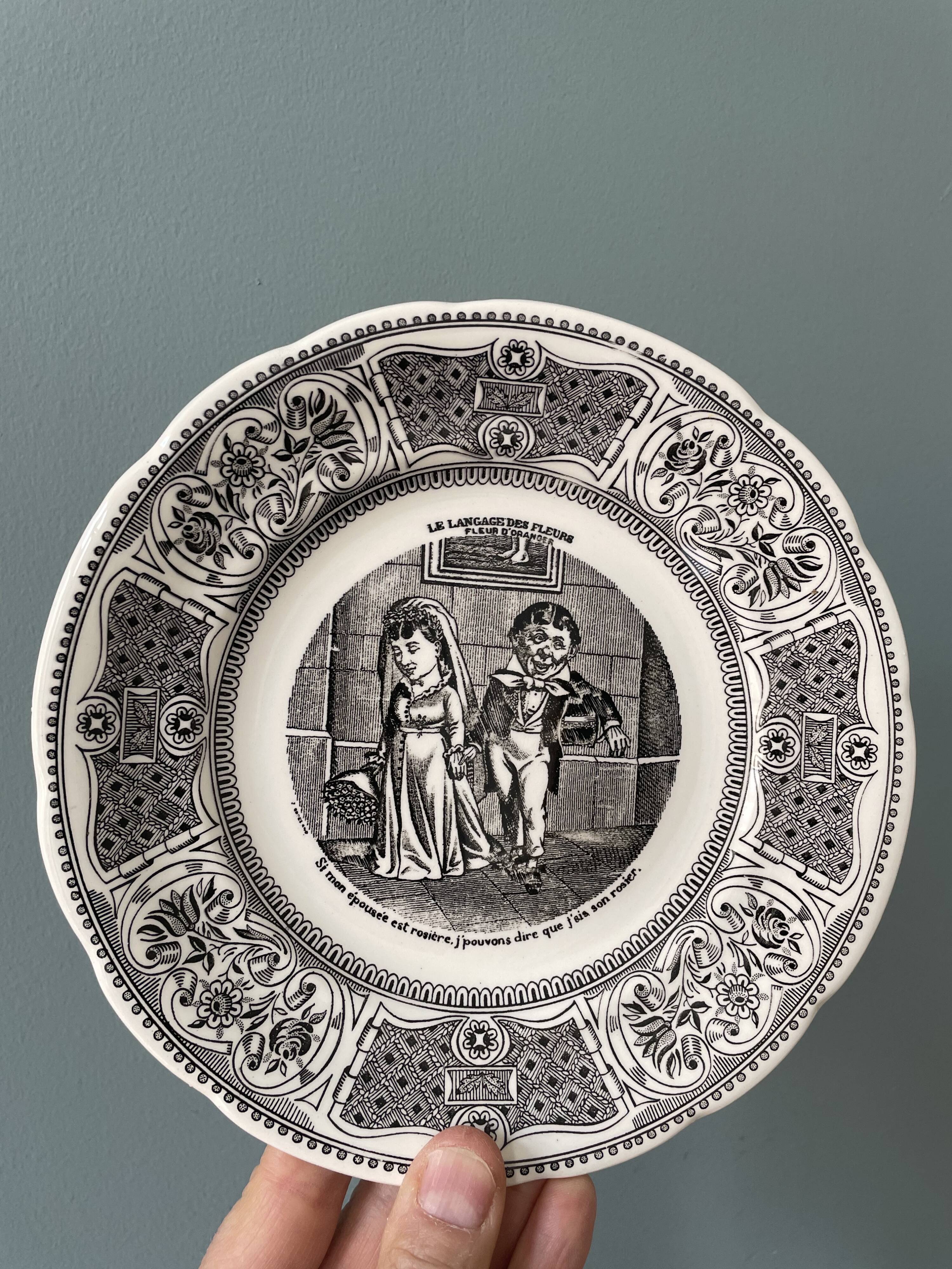 Box of 6 dessert plates in Gien earthenware, "the language of flowers"