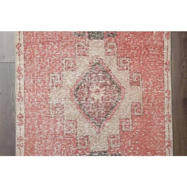 1970s vintage Turkish Oushak handmade wool cotton red area rug 89x344