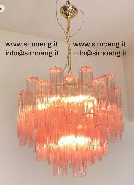 Contemporary Scenographic Pink “Tronchi” Murano Glass Chandelier
