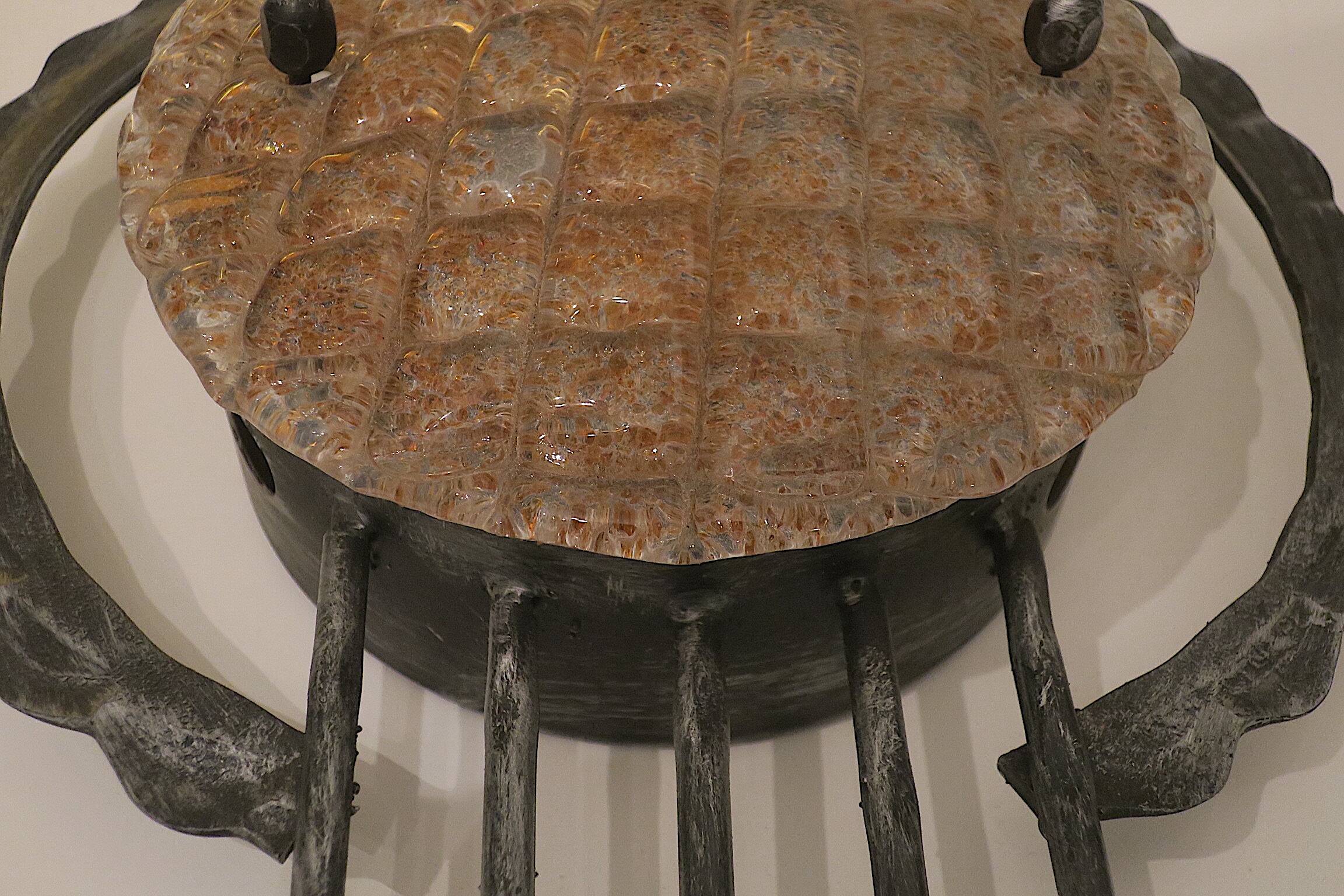 Mid century Brutalist wrought iron and Murano glass wall light, 1950-60
