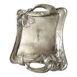 Antique Art Nouveau Pewter Tray, Tulip Design Serving Tray,  France, 1980s