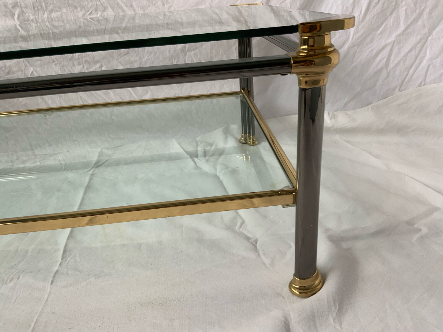 Glass and brass coffee table