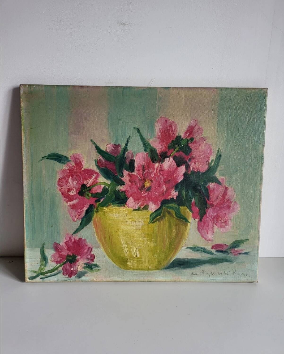 Tableau huile sur toile bouquet de fleurs, XXème