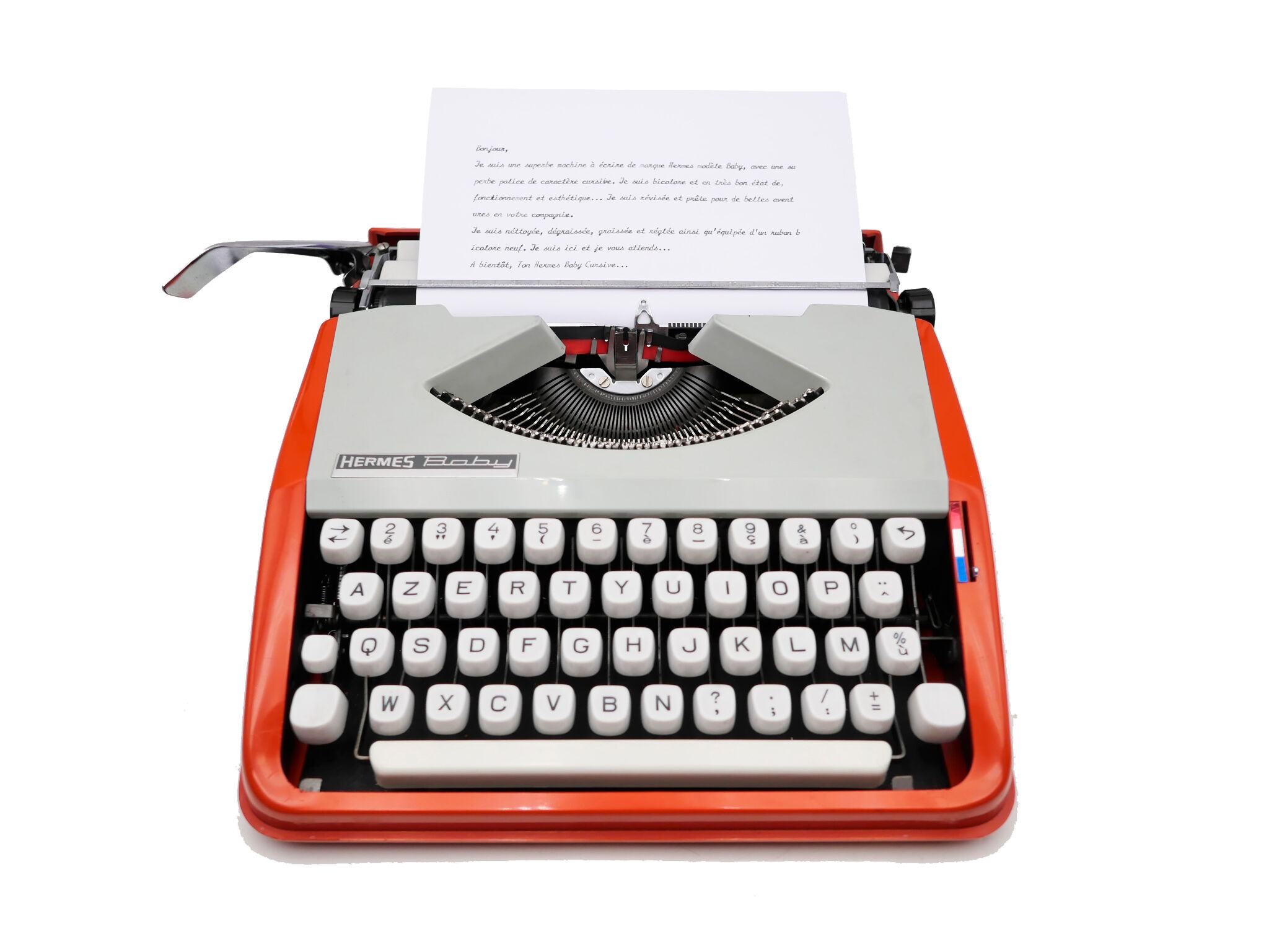 Typewriter hermes baby orange coral and blue cursive revised ribbon new