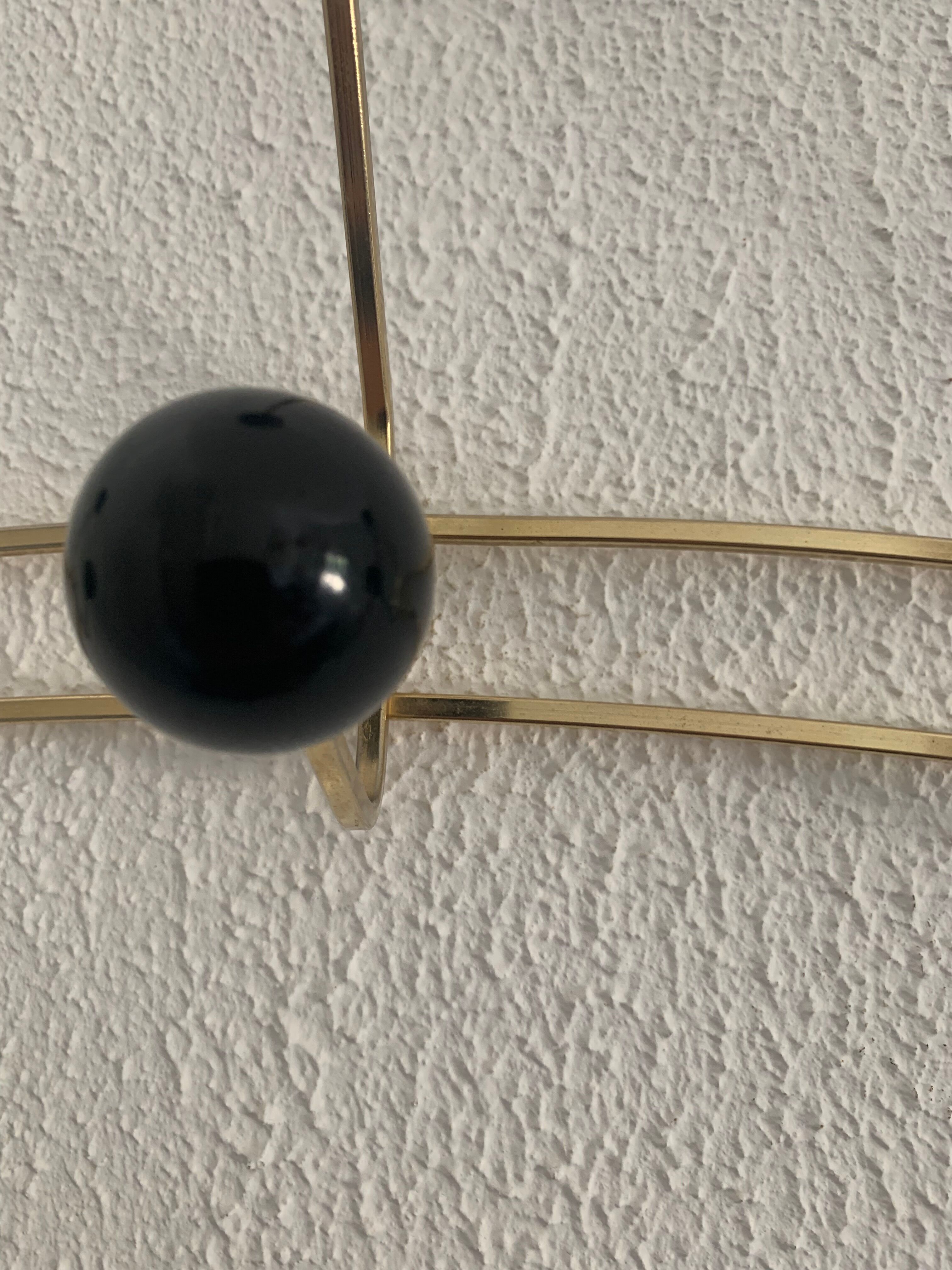 Vintage 1960 gold coat rack 6 hooks balls - 50 x 20 cm