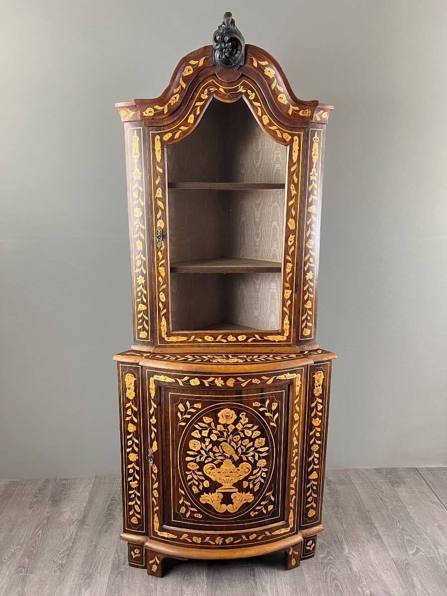 Inlaid corner display cabinet, 19th century