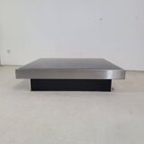 Grande table basse vintage noir et inox des années 1970