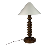 Brutalist wood turned table lamp in the style of Charles Dudouyt, 1940s