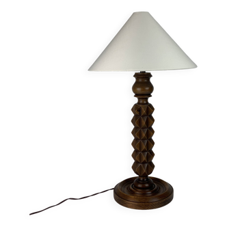 Lampe de table brutaliste en bois tourné dans le style de Charles Dudouyt, années 1940