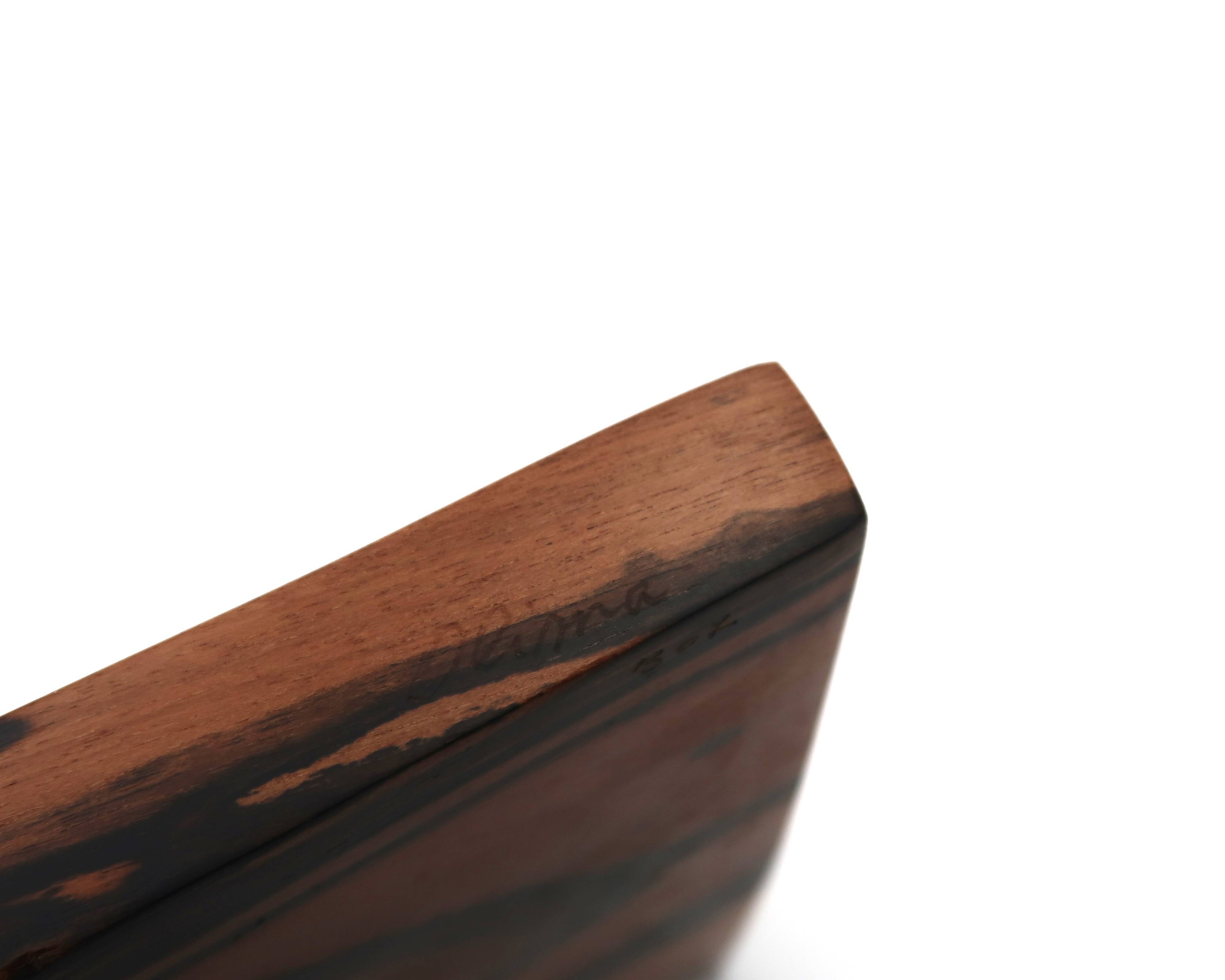 Signed rectangular pocket tray in royal ebony wood, 1970s