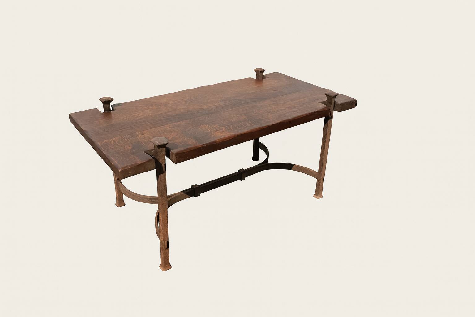 Solid wood and wrought iron coffee table – handcrafted