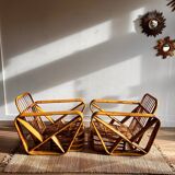 Bamboo rattan fauteuil Lounge chairs Paul Frankl style