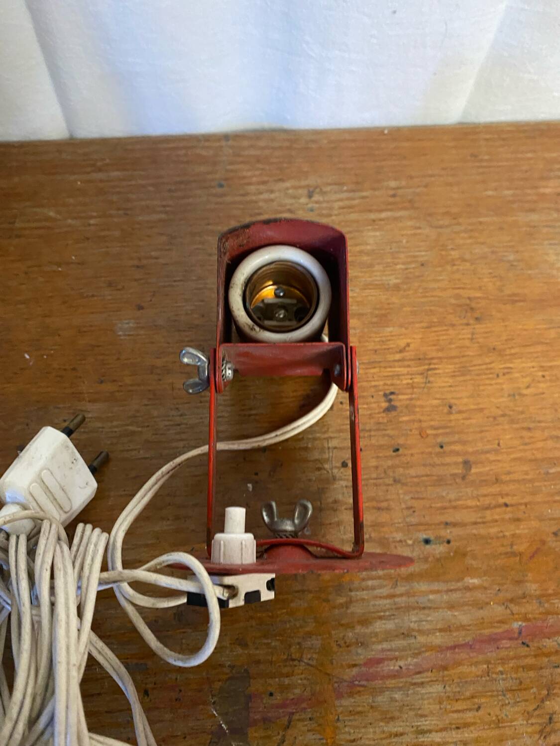 Vintage lita wall lamp, red metal, mategot design, 1950s
