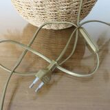 Ball lamp in rope, rattan, ceramic and brass 70s