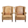 Set of two light cowhide wingback armchairs with a timeless English look