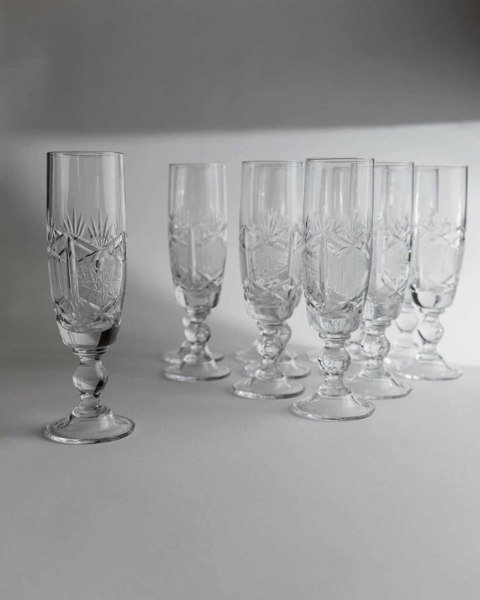 Transparent Crystal Champagne Glasses - Set of 12, Vintage Italian Glassware (1970s)
