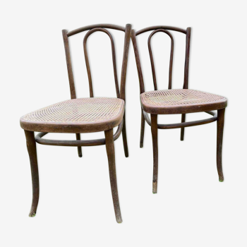 Paire de chaises bistrot Thonet, hêtre courbé et cannage