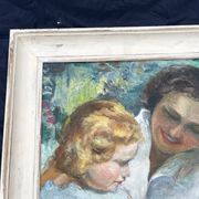 Tableau ancien, mère et enfant, style impressionniste début XXe