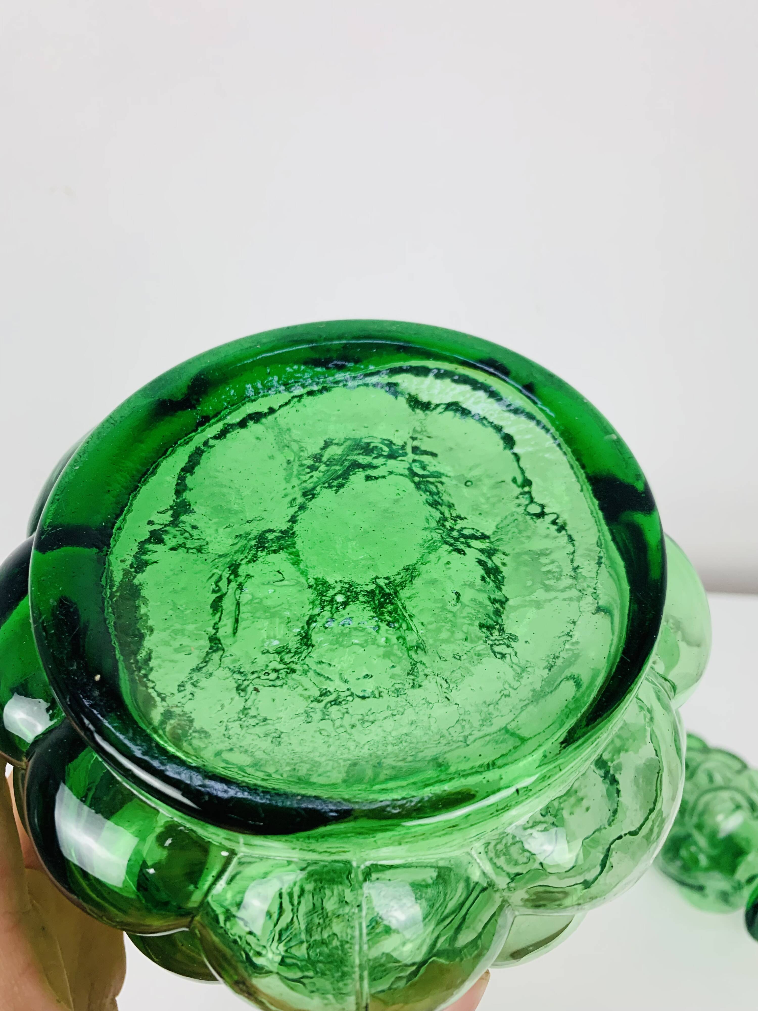 Empoli bubble green carafe 40 cm, Italian glass bottle